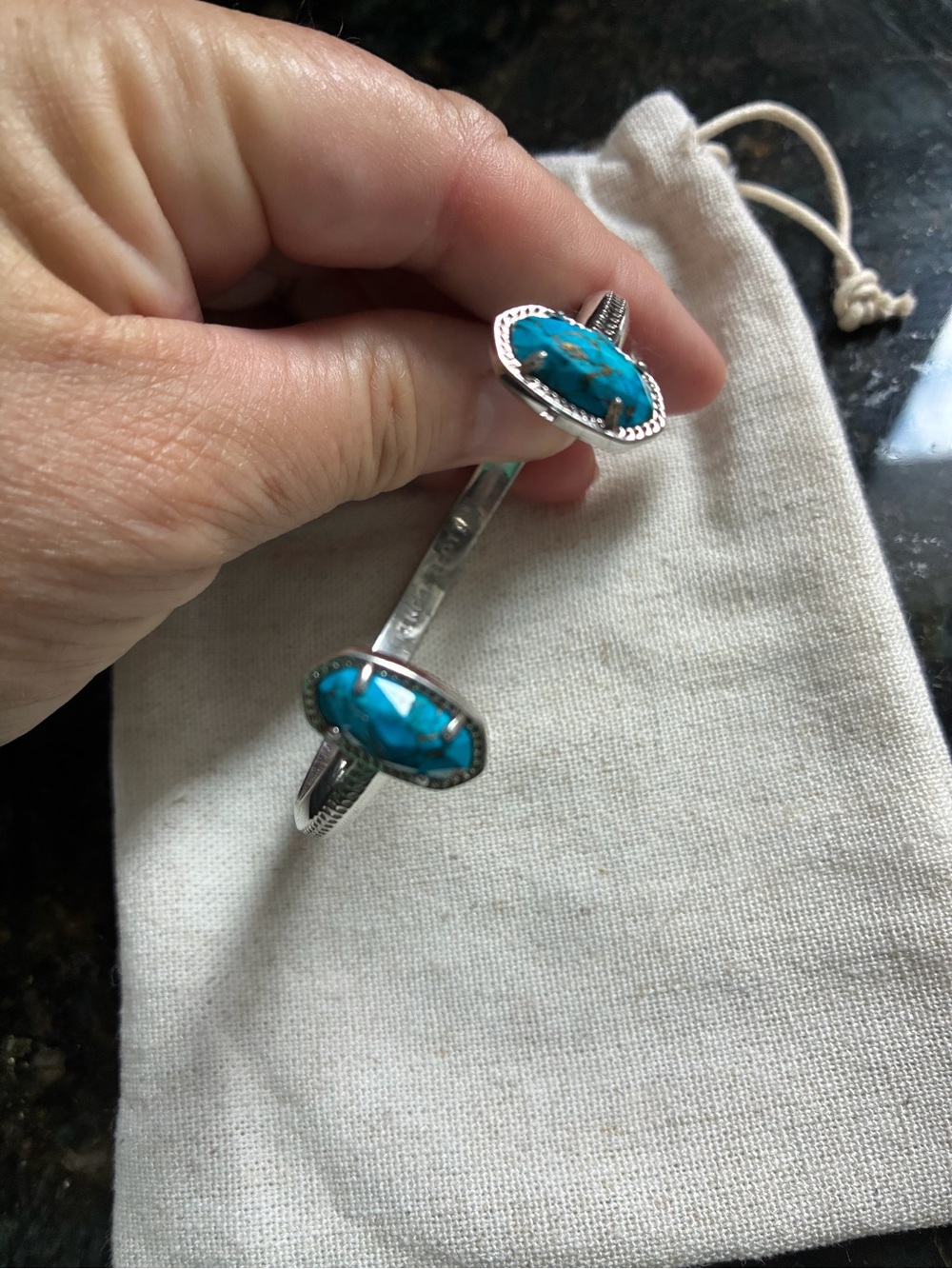 Kendra Scott silver Elton cuff bracelet in bronzed veined turquoise